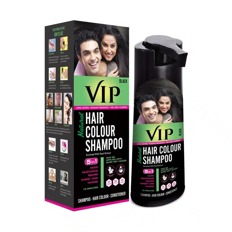 VIP NATURAL HAIR COLOUR SHAMPOO BLACK 5 IN 1 180ML